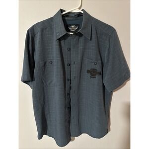 Harley Davidson Motor‎ Cycles Button Down Shirt  Medium Gray Blue Color Plaid